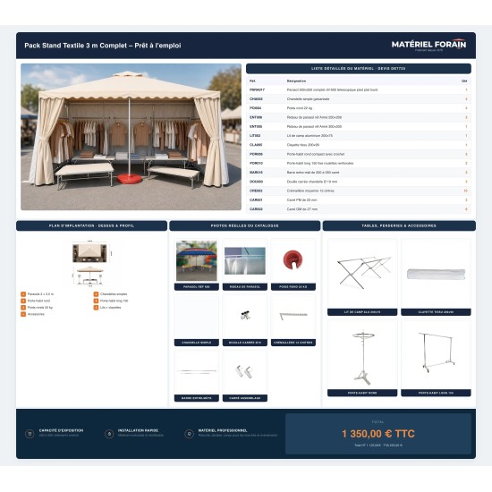 Pack Stand Textile 3 m Complet – Prêt à l'emploi