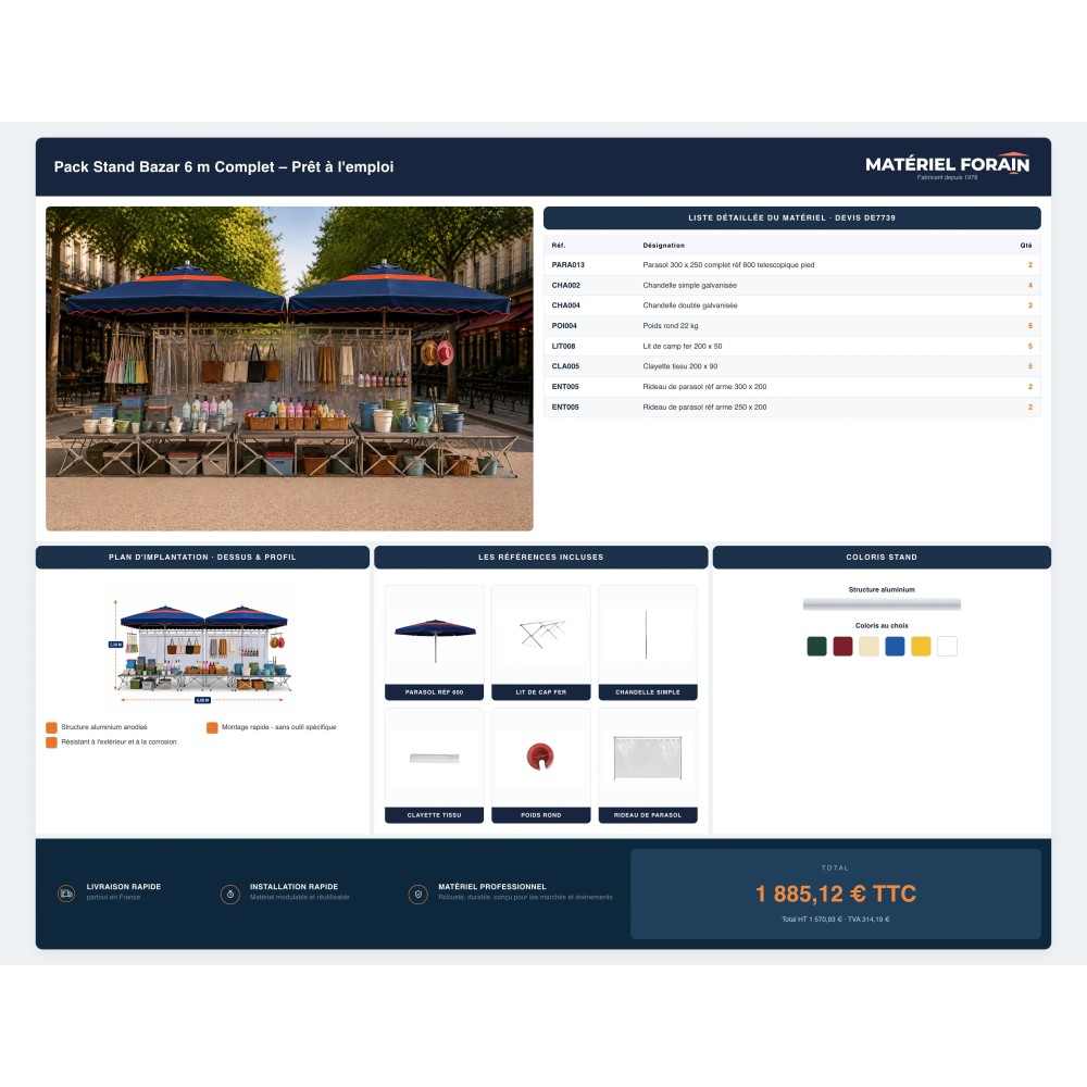 Pack Stand Bazar 6 m Complet – Prêt à l'emploi | Matériel Forain