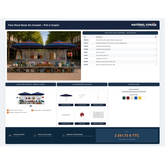 Pack Stand Bazar 8 m Complet – Prêt à l'emploi | Matériel Forain